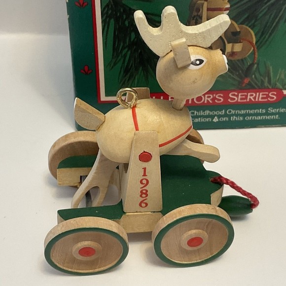 Hallmark Wooden Christmas Ornament Dated 1986 Reindeer, 1988 Airplane - Picture 2 of 3